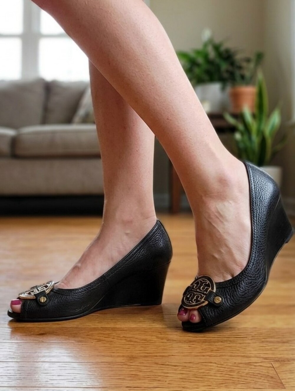 Tory Burch Amanda Mid Wedge Peep Toe Heels Size 8